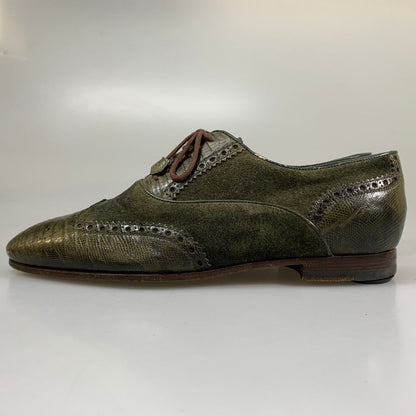 グッチ リザード スエードコンビ シューズ グリーン メンズ サイズ6.5 GUCCI 約25.5cm【AFC35】