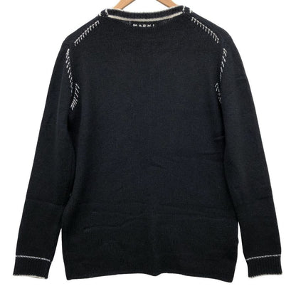 極美品◆マルニ ニット セーター カシミア100% ステッチあしらい レディース サイズ40 ブラック MARNI 【AFB29】