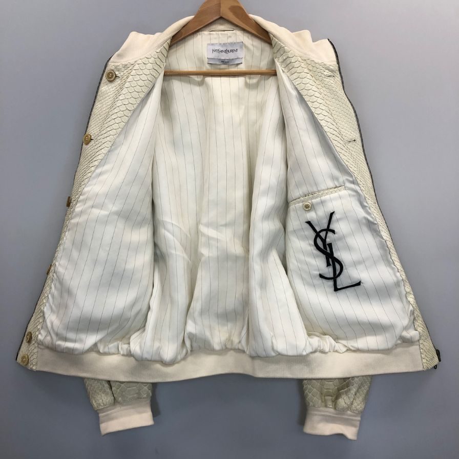 中古◆イヴサンローラン パイソン ボンバーレザーブルゾン メンズ サイズ50 ホワイト YVES SAINT LAURENT 【AFA15】