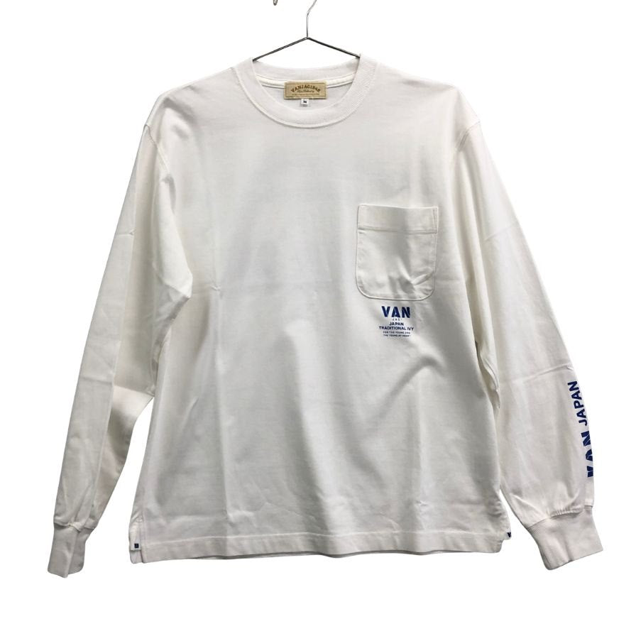 極美品◆ヴァンヂャケット ロングスリーブTシャツ バックロゴ ホワイト×ネイビー サイズM VAN 【AFB29】