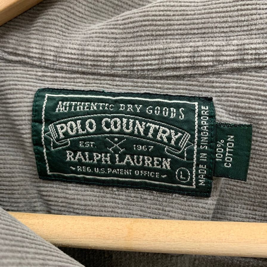 美品◆ポロ カントリー シャツ オープンカラーコーデュロイ サファリ サイズL グレー系 メンズ POLO COUNTRY 【AFB8】