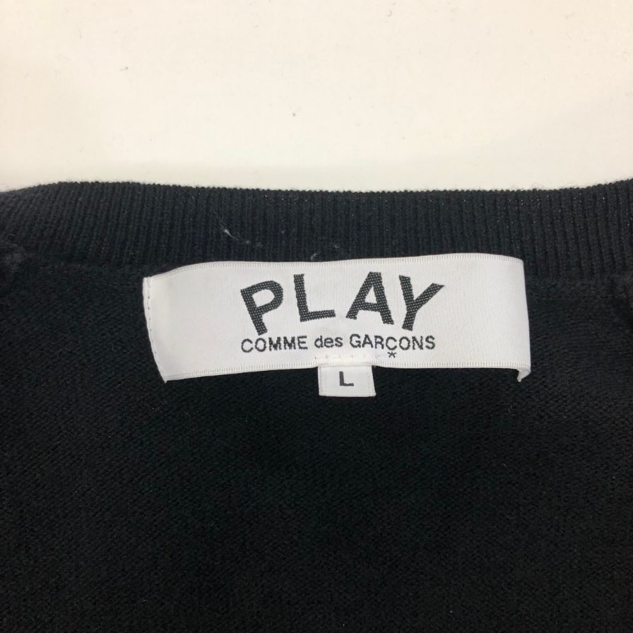 極美品◆プレイ コムデギャルソン カーディガン ウール クルーネック ハートロゴ ブラック サイズL AX-N007 PLAY COMME des GARCONS 【AFB14】