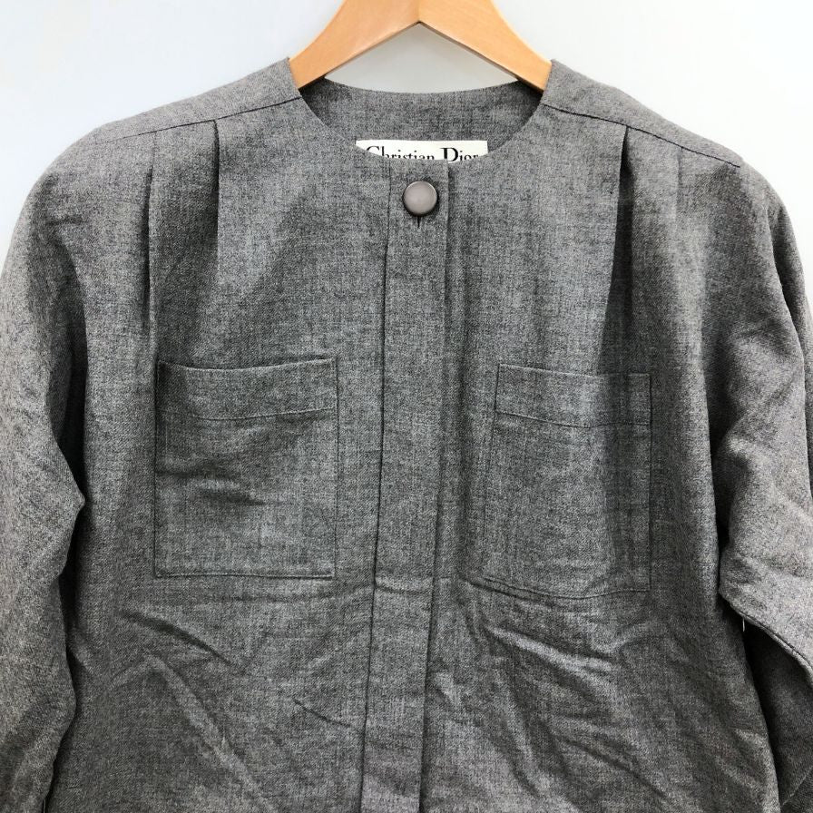 中古◆クリスチャンディオール プレタポルテ ジャケット バンドカラー ウール レディース サイズ7 グレー系 Christian Dior PRET-A-PORTER 【AFB48】