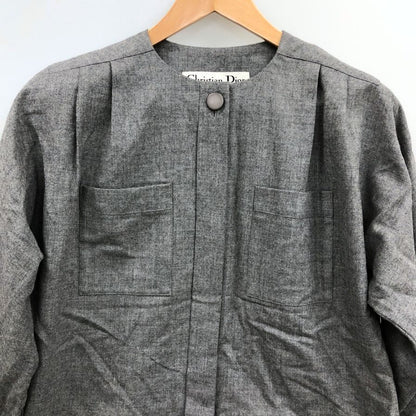 中古◆クリスチャンディオール プレタポルテ ジャケット バンドカラー ウール レディース サイズ7 グレー系 Christian Dior PRET-A-PORTER 【AFB48】