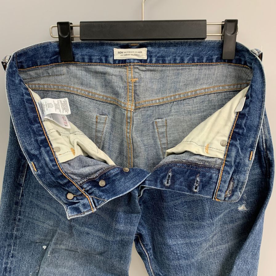 ロン ハーマン デニム パンツ ウォッシュ＆ダメージ加工 USA製 セルビッジ 赤耳 メンズ サイズ31 インディゴ Ron Herman Denim 【AFB25】