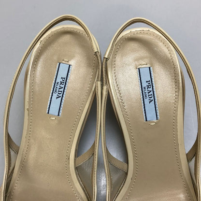 プラダ パンプス スリングバック メッシュ トライアングルロゴ ベージュ レディース サイズ37 約24.0cm【AFC31】