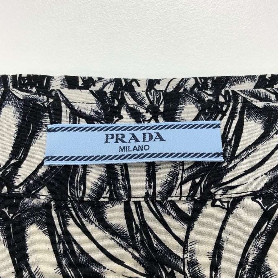 極美品◆プラダ 18SS 七分丈シャツ 総柄 シルク サイズ40 レディース PRADA 【AFB6】