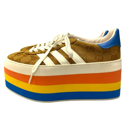 グッチ×アディダス 707873 厚底スニーカー ガゼル シグネチャー ブラウン レディース サイズ35.5 GUCCI×ADIDAS GAZELLE 約22.0cm【AFD15】