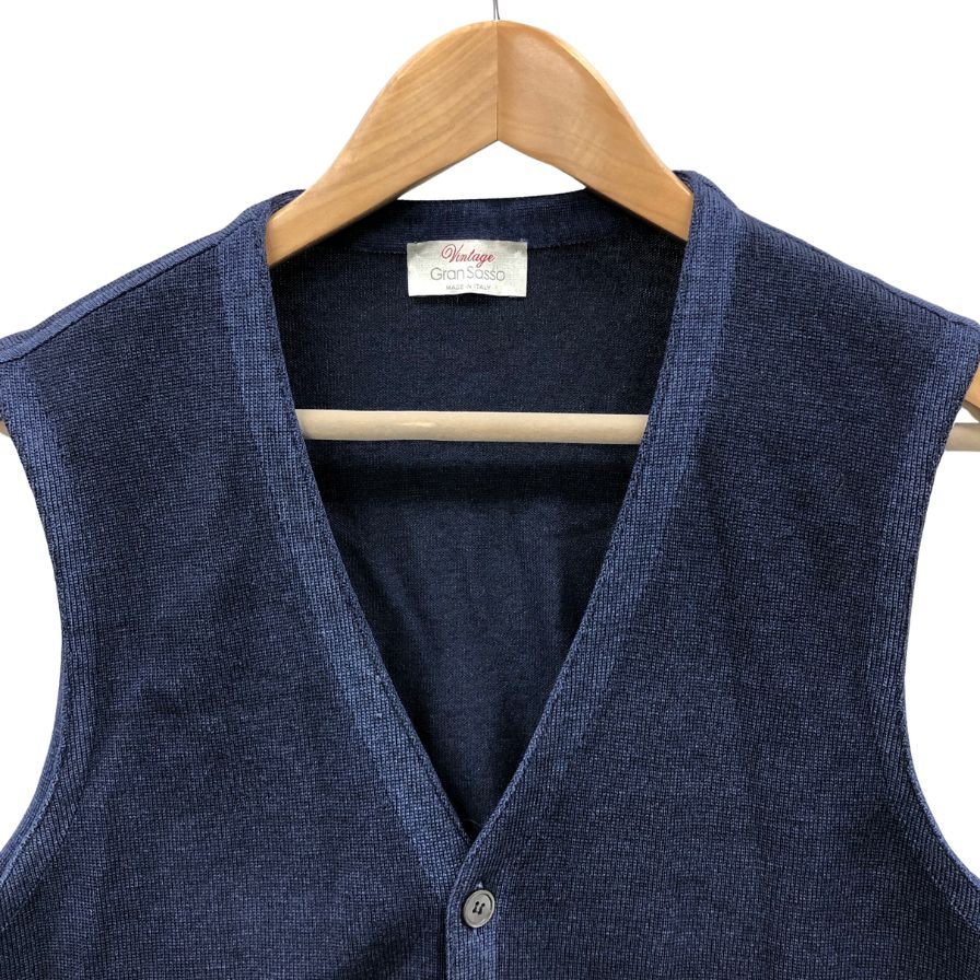 美品◆グランサッソ ヴィンテージ ベスト メンズ ネイビー サイズ48 Gran Sasso vintage 【AFB14】