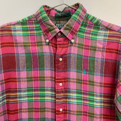 美品◆ポロ ラルフローレン ボタンダウンシャツ 80s チェック柄 グリーンタグ ボーイズ サイズ20 Polo Ralph Lauren 【AFB10】