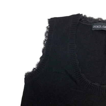 極美品◆ドルチェ&ガッバーナ ベスト レースあしらい カシミア レディース サイズS ブラック DOLCE&GABBANA 【AFB28】