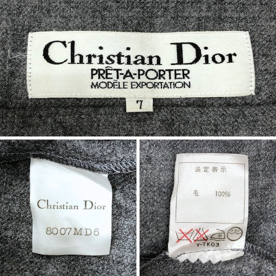 中古◆クリスチャンディオール プレタポルテ ジャケット バンドカラー ウール レディース サイズ7 グレー系 Christian Dior PRET-A-PORTER 【AFB48】