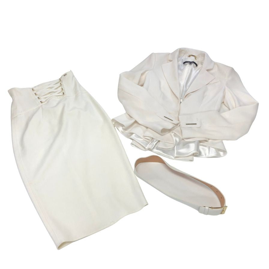 エリザベッタ フランキ セットアップ ホワイト ベルト付き サイズ40 ELISABETTA FRANCHI【AFA13】