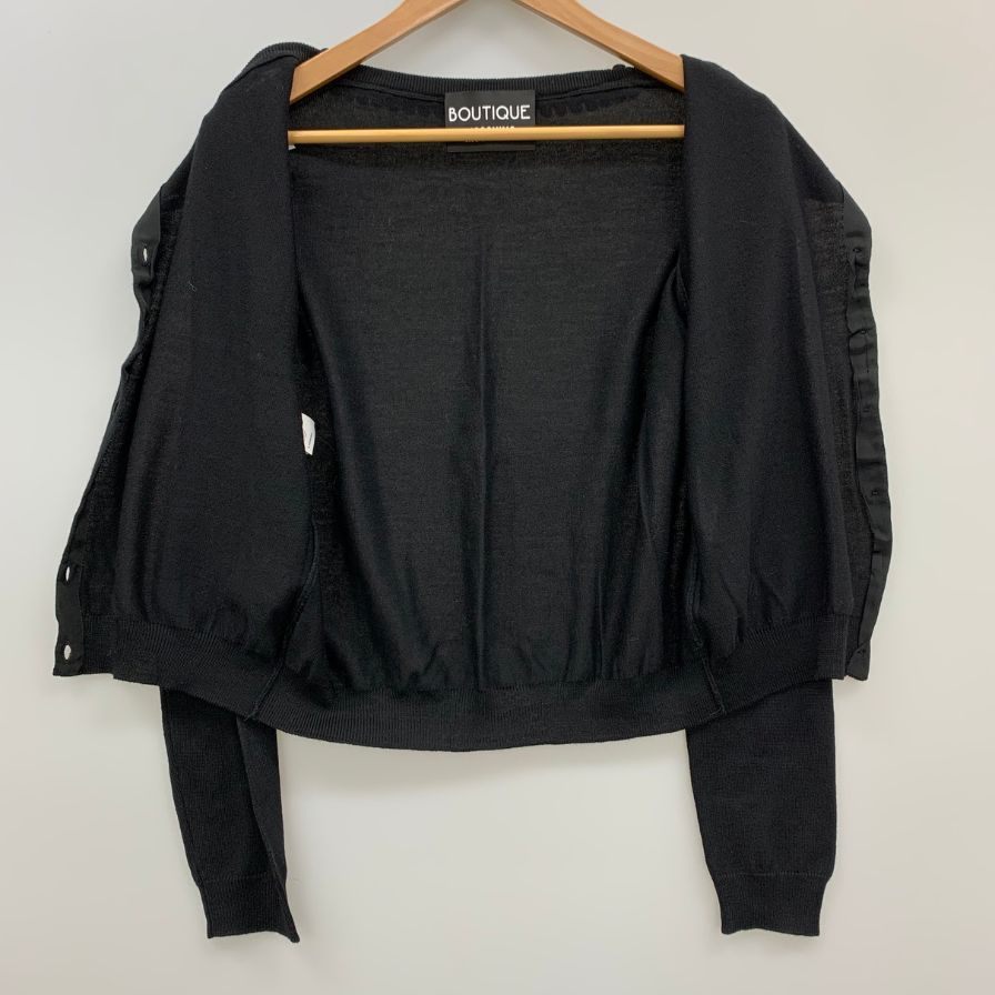 極美品◆ブティック モスキーノ カーディガン フロントビジューボタン ウール100% レディース サイズ42 ブラック BOUTIQUE MOSCHINO 【AFB3】