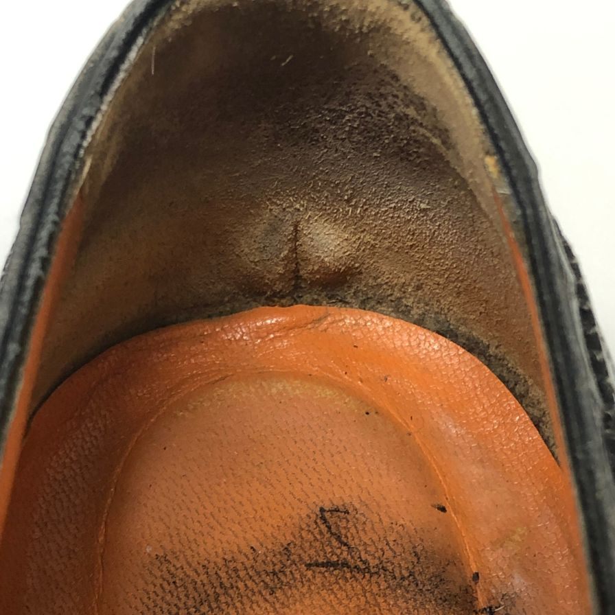 サントーニ レザー クロコダイル 型押し パンチドキャップトゥ ストレートチップ メンズ サイズ8.5 ブラック Santoni 約27.5cm【PTM2】