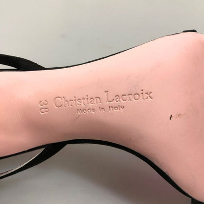クリスチャン ラクロワ パンプス ビーズストラップ レザー ヒール ブラック ピンク レディース サイズ38 Christian Lacroix 約24.5cm【AFD1】