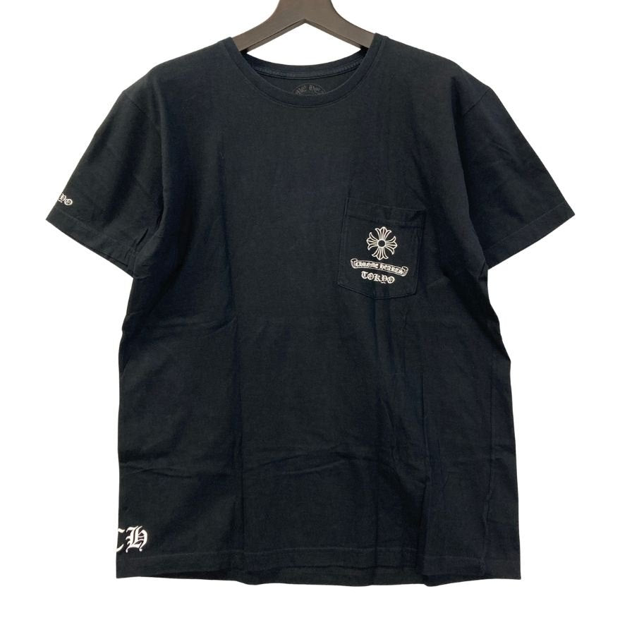 美品◆クロムハーツ Tシャツ ポケットT 胸元ロゴ バックプリント クロス TOKYO ブラック サイズL メンズ CHROME HEARTS 【AFB44】