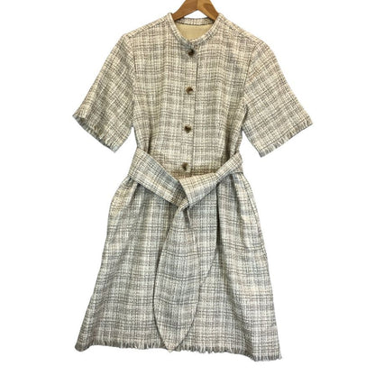 極美品◆ル シェル ブルー 半袖ワンピース ツイードショートドレス ベージュ系 レディース サイズ36 LE CIEL BLEU 【AFB6】