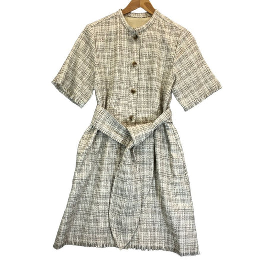 極美品◆ル シェル ブルー 半袖ワンピース ツイードショートドレス ベージュ系 レディース サイズ36 LE CIEL BLEU 【AFB6】