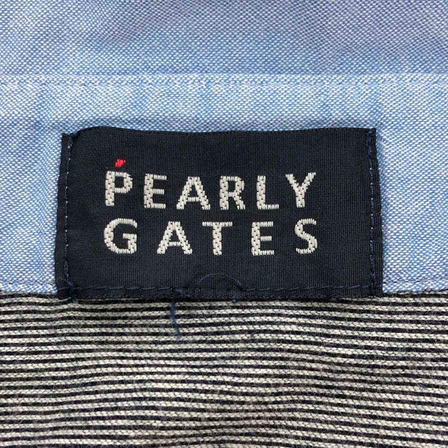 中古◆パーリーゲイツ ポロシャツ 半袖 切替 ボーダー プリント デザイン グレー メンズ サイズ4 PEARLY GATES 【AFB34】