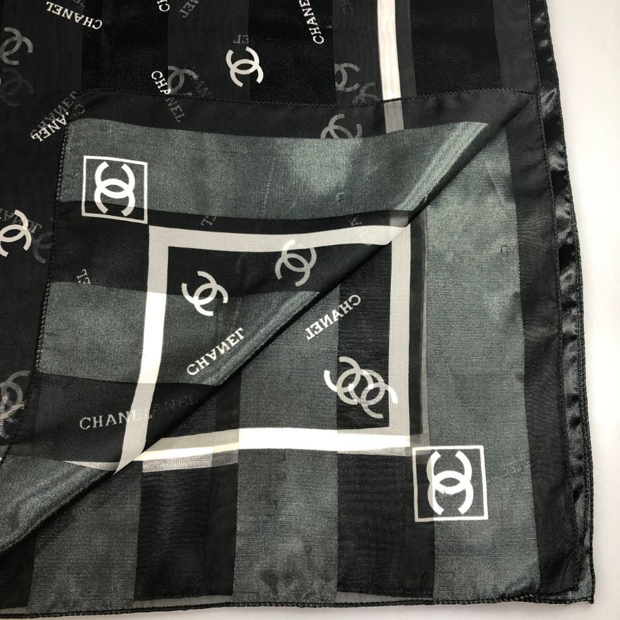 シャネル スカーフ ココマーク ロゴ総柄 ブラック レディース CHANEL【AFB53】