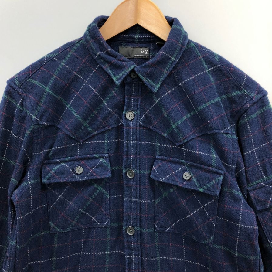 中古◆ユニクロ アンダーカバー ネルシャツ 長袖 コットン チェック コラボ ネイビー メンズ サイズM UNIQLO UNDERCOVER 【AFB46】
