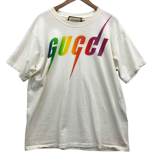 中古◆グッチ 半袖Tシャツ マルチカラーロゴ ホワイト メンズ サイズS 616036 GUCCI 【AFB9】