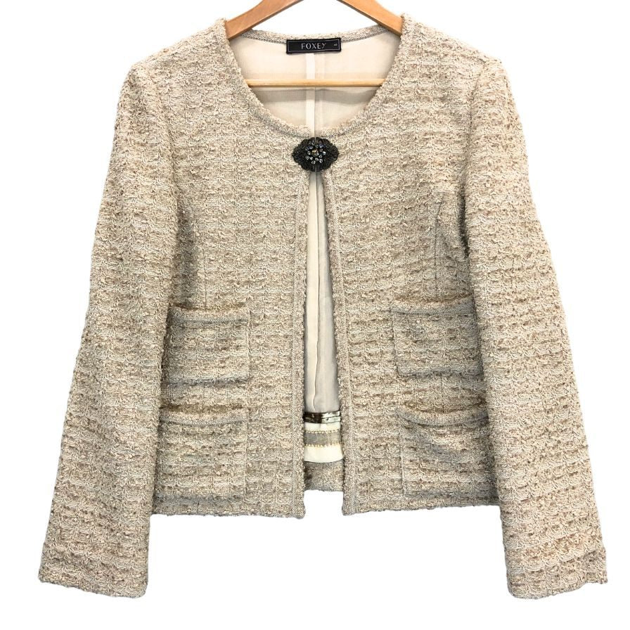 極美品◆フォクシー ツイードジャケット レディース ピンク系 サイズ40 27658 FOXEY 【AFB19】