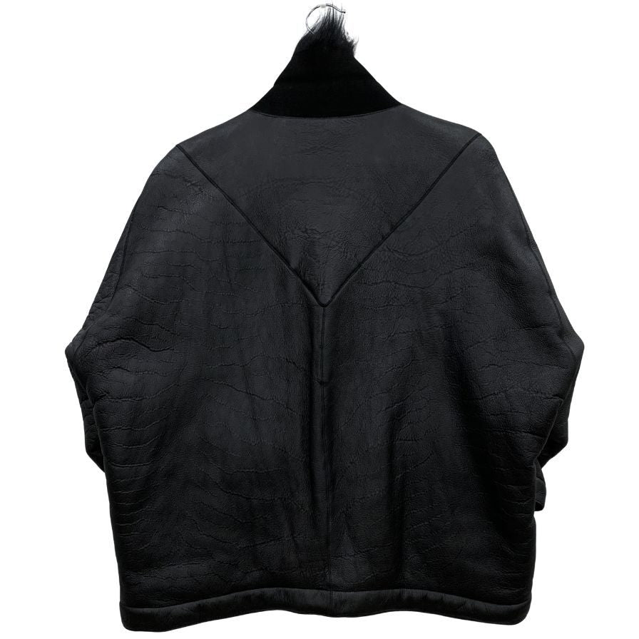 美品◆リックオウエンス レザー ブルゾン ショートスリーブ ラム ムートン レデイース RP13F07022 サイズ42  ブラック Rick Owens 【AFA13】
