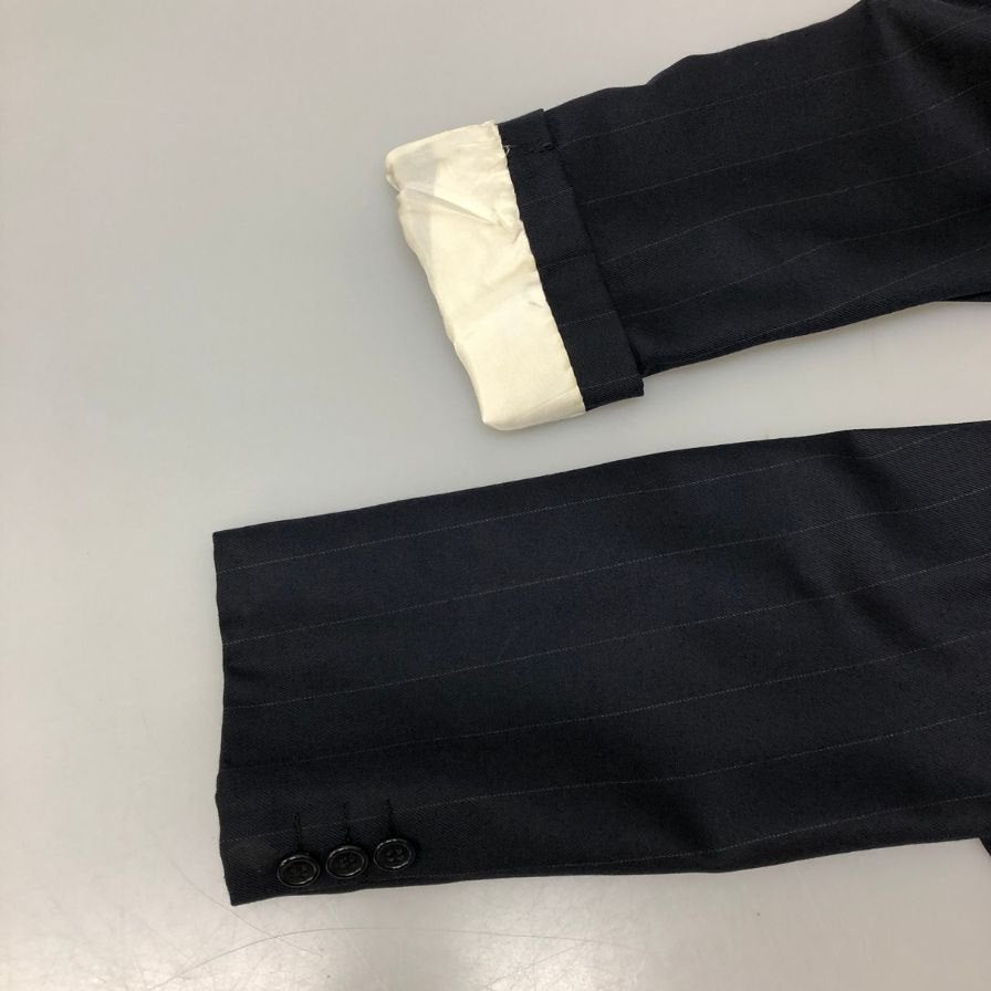 中古■ジョルジオアルマーニ ウール ストライプ ダブルジャケット メンズ サイズ48 ネイビー Giorgio Armani 【AFB46】