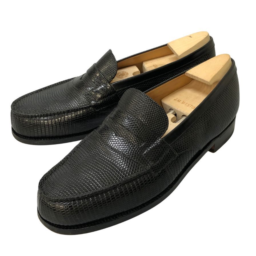 ジェイエムウエストン 180シグニチャーローファー リザード ブラック UK7.5D メンズ J.M.WESTON ローファー 約26.5cm【LA】【中古】