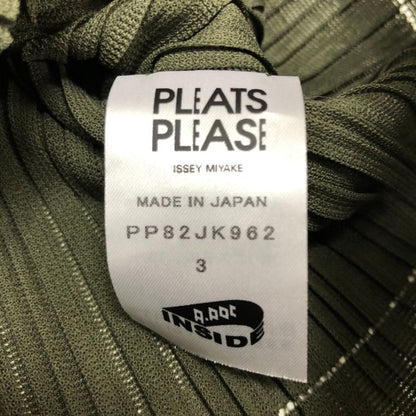 極美品◆プリーツプリーズ イッセイミヤケ 長袖プリーツカットソー カーキ サイズ3 レディース PLEATS PLEASE ISSEY MIYAKE 【AFB22】