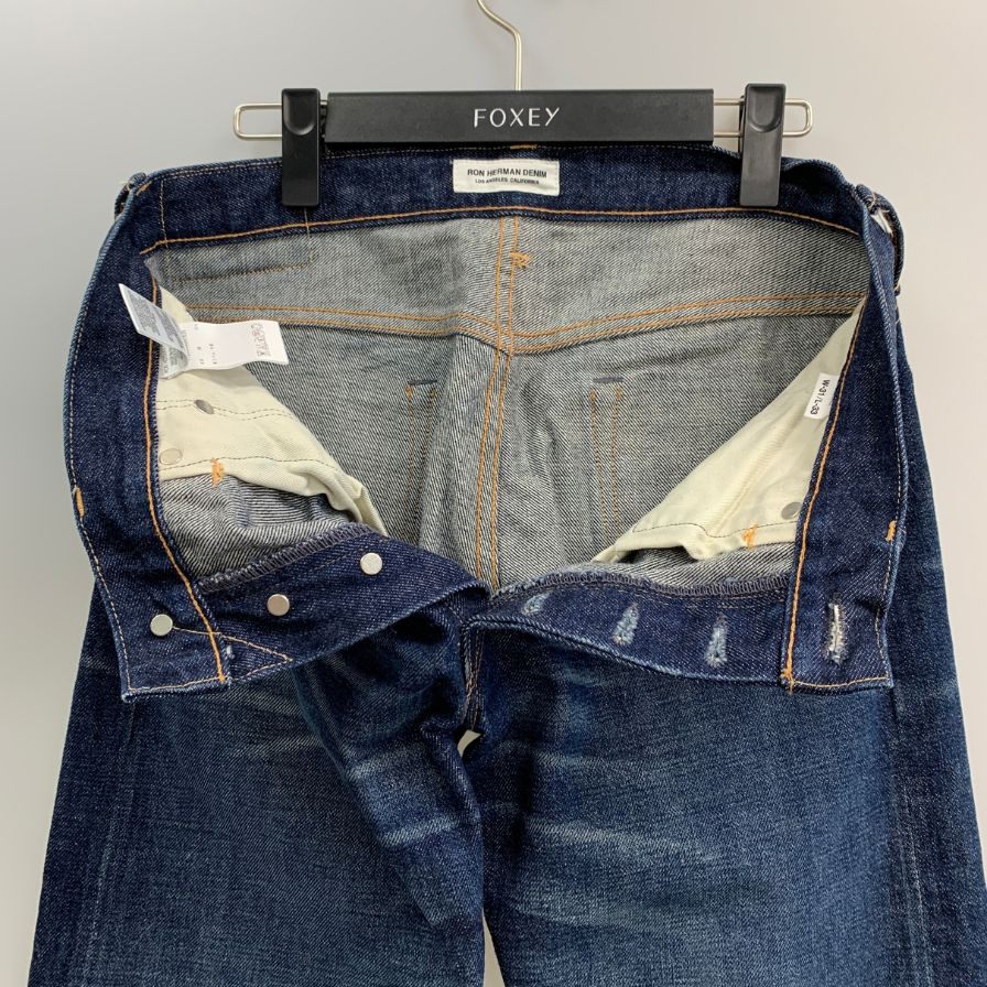 ロン ハーマン デニム パンツ シワ加工 USA製 セルビッジ 青耳 メンズ サイズ31 インディゴ Ron Herman Denim 【AFB45】