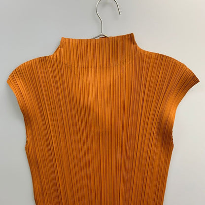 美品◆プリーツプリーズ イッセイミヤケ ハイネック ノースリーブ PP23JK112 キャメル サイズ3 PLEATS PLEASE 【AFB26】