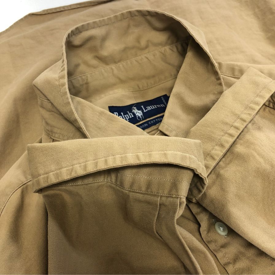 美品◆ラルフローレン ボタンダウンシャツ 90S ベージュ メンズ サイズXL Ralph Lauren 【AFB9】