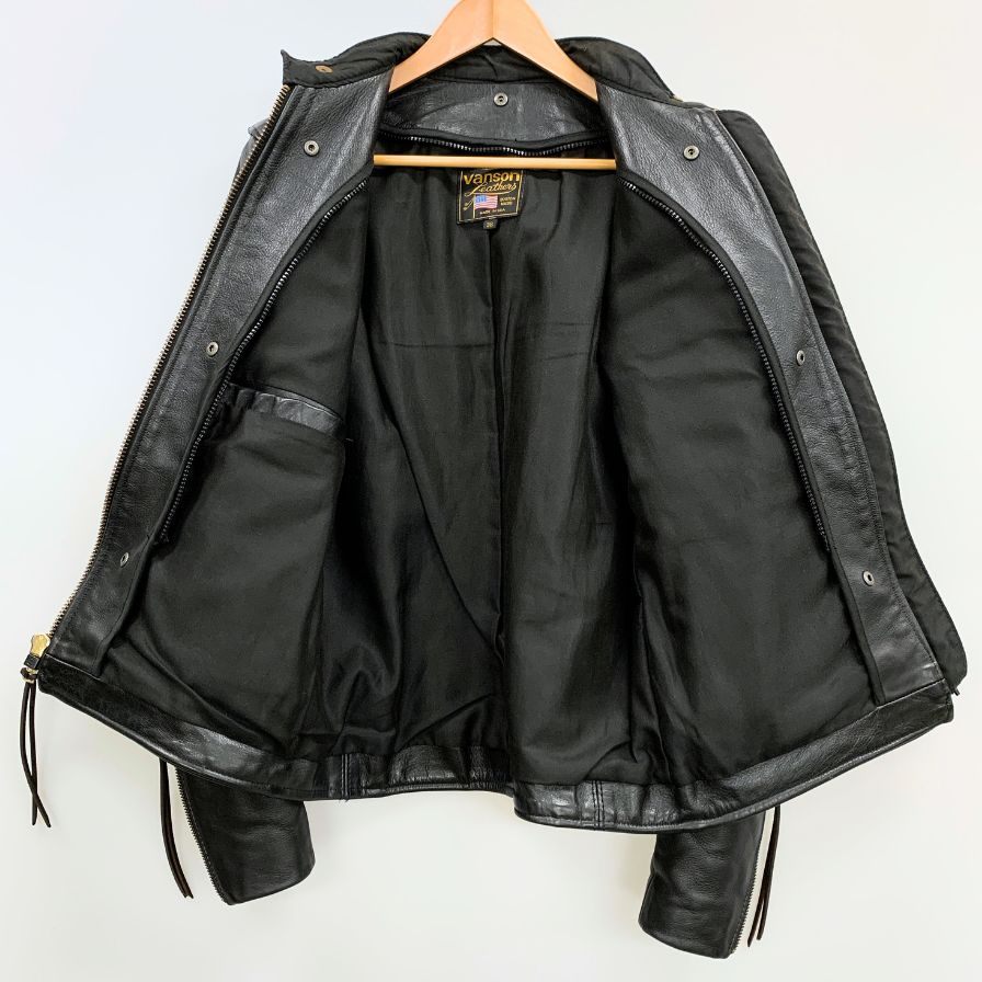 美品 vanson シングルライダースb Explorer別注 38 Vanson Special Custom Single Riders Jacket Type-2 ネイビー