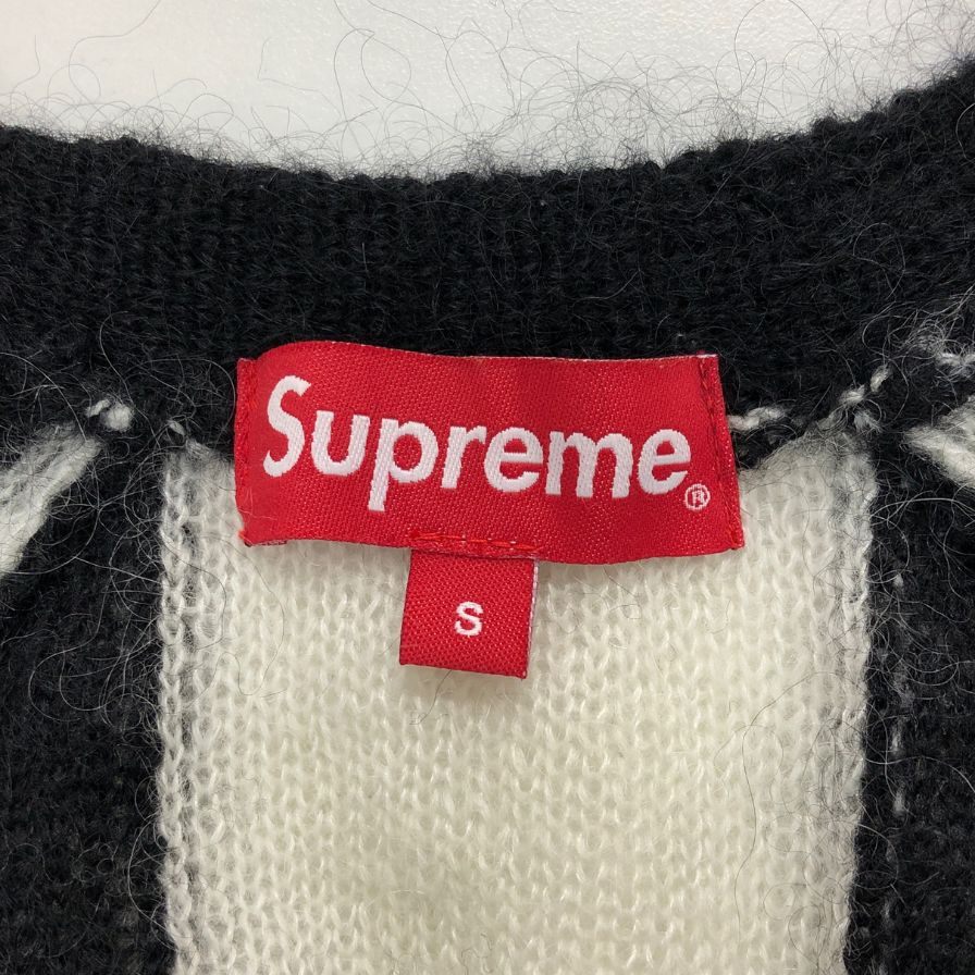 美品◆シュプリーム ストライプド モヘア カーディガン 2013AW ユニセックス サイズS ブラック×ホワイト Supreme 【AFB35】