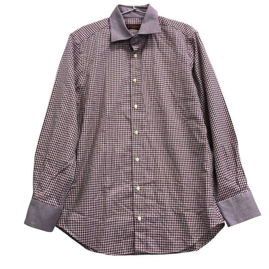 美品◆エトロ 長袖シャツ 総柄 イタリア製 襟＆袖口素材切替 メンズ サイズ39 紫系 ETRO 【AFB35】