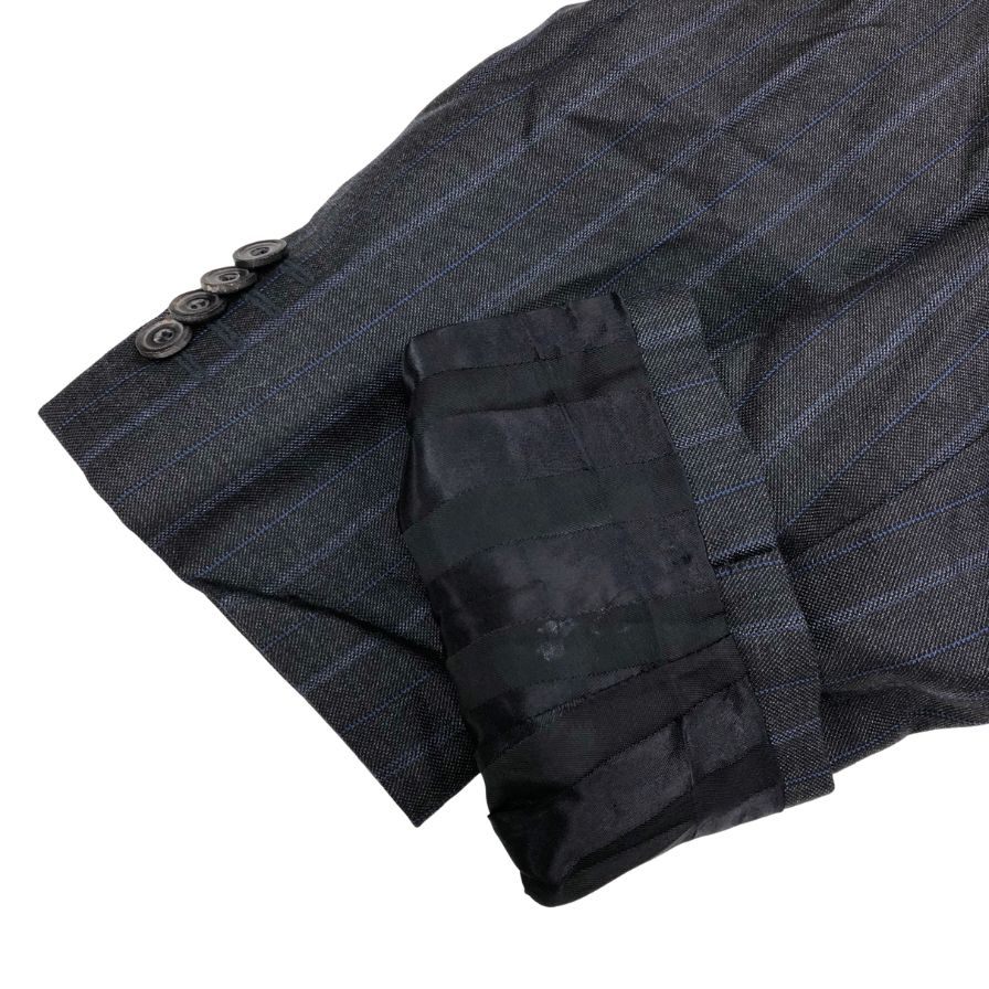 美品◆ジョルジオ アルマーニ テーラードジャケット 2B シルク混 ストライプ メンズ サイズ54 グレー  GIORGIO ARMANI 【AFB21】