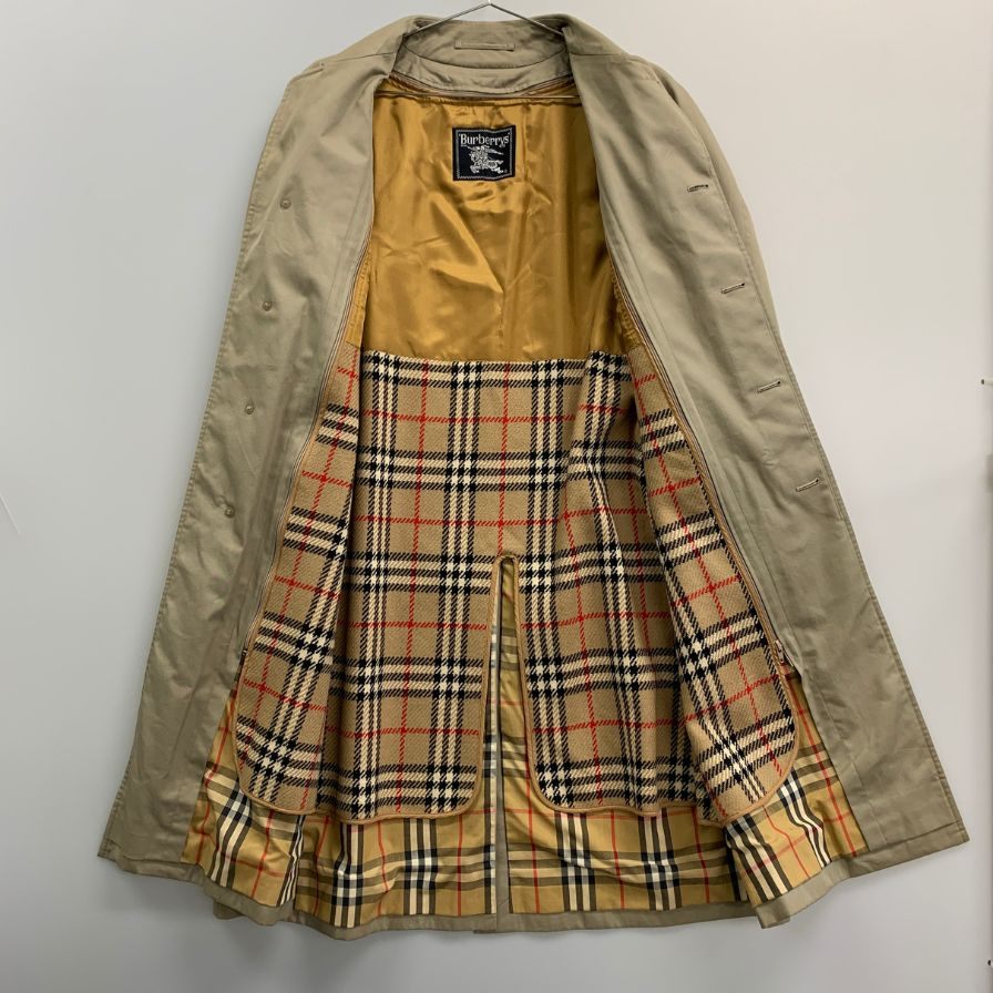 中古◆バーバリー バルカラーコート 90S 旧タグ ライナー付き ベージュ メンズ サイズ165 Burberry 【AFA23】