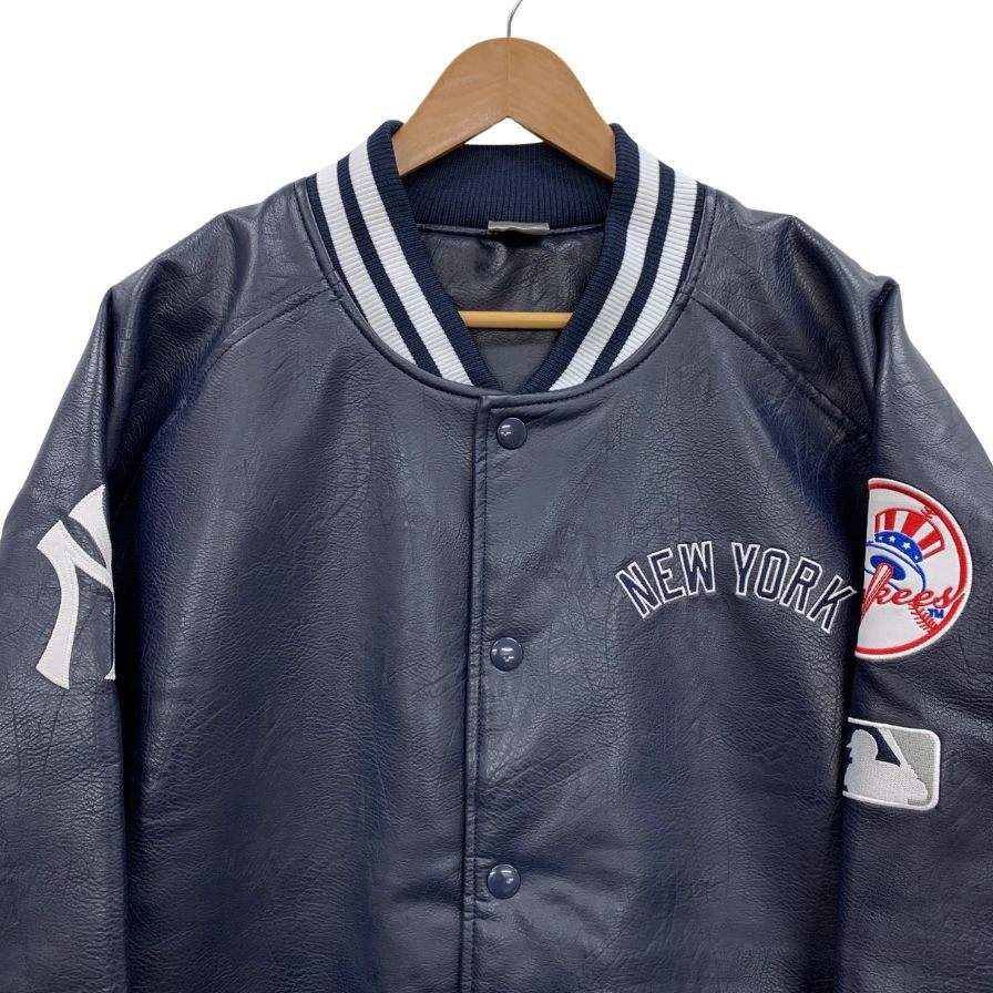 美品◆ファナティックス スタジャン レザー ジャンパー ニューヨーク ヤンキース PU 合皮 ネイビー メンズ サイズXL Fanatics MLB New York Yankees 【AFG1】