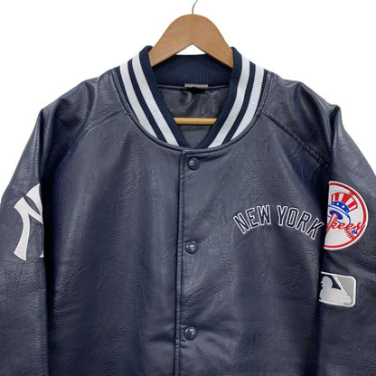 美品◆ファナティックス スタジャン レザー ジャンパー ニューヨーク ヤンキース PU 合皮 ネイビー メンズ サイズXL Fanatics MLB New York Yankees 【AFG1】