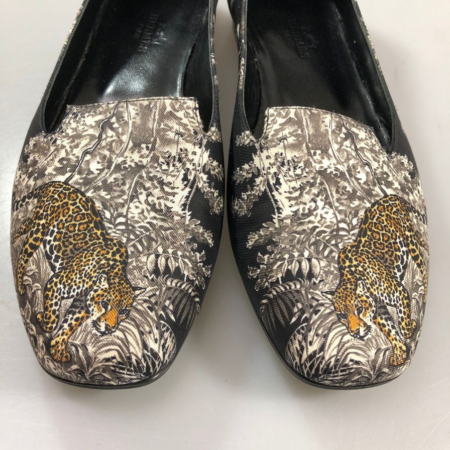 エルメス スリッポン 赤道直下のスケッチ キャンパス ブラック 総柄 レディース サイズ36.5 HERMES 約23.5cm【AFC42】