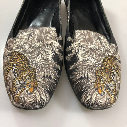 エルメス スリッポン 赤道直下のスケッチ キャンパス ブラック 総柄 レディース サイズ36.5 HERMES 約23.5cm【AFC42】