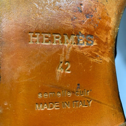 エルメス ブーツ チャッカ ショート カーフ レザー ブラック サイズ 42 HERMES 約26.5cm【AFC43】