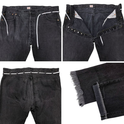 メゾンエウレカ リーバイス ワイドデニムパンツ ユーズド加工 再構築 カットオフ メンズ ブラック系 サイズS MAISON EUREKA LEVIS 【AFB32】