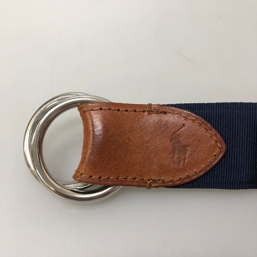 ポロ ラルフローレン  リボンベルト  ダブルリング ストライプ  ネイビーxイエロー 約100cm  Polo Ralph Lauren【AFI5】