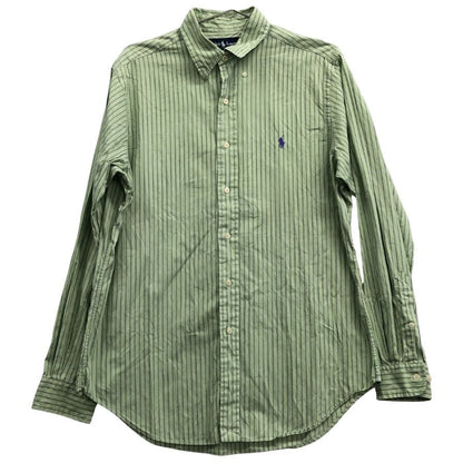 中古◆ラルフローレン ボタンダウンシャツ 90S ストライプ グリーン×パープル メンズ サイズM Ralph Lauren 【AFB29】