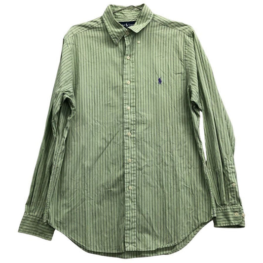 中古◆ラルフローレン ボタンダウンシャツ 90S ストライプ グリーン×パープル メンズ サイズM Ralph Lauren 【AFB29】