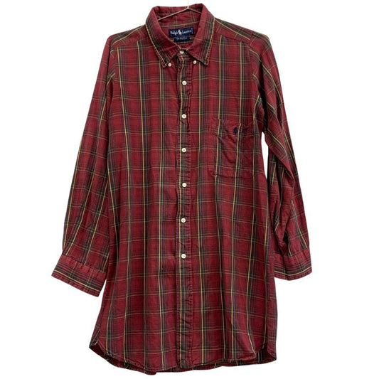中古◆ラルフローレン ボタンダウンシャツ 90S チェック レッド メンズ Ralph Lauren 【AFB28】